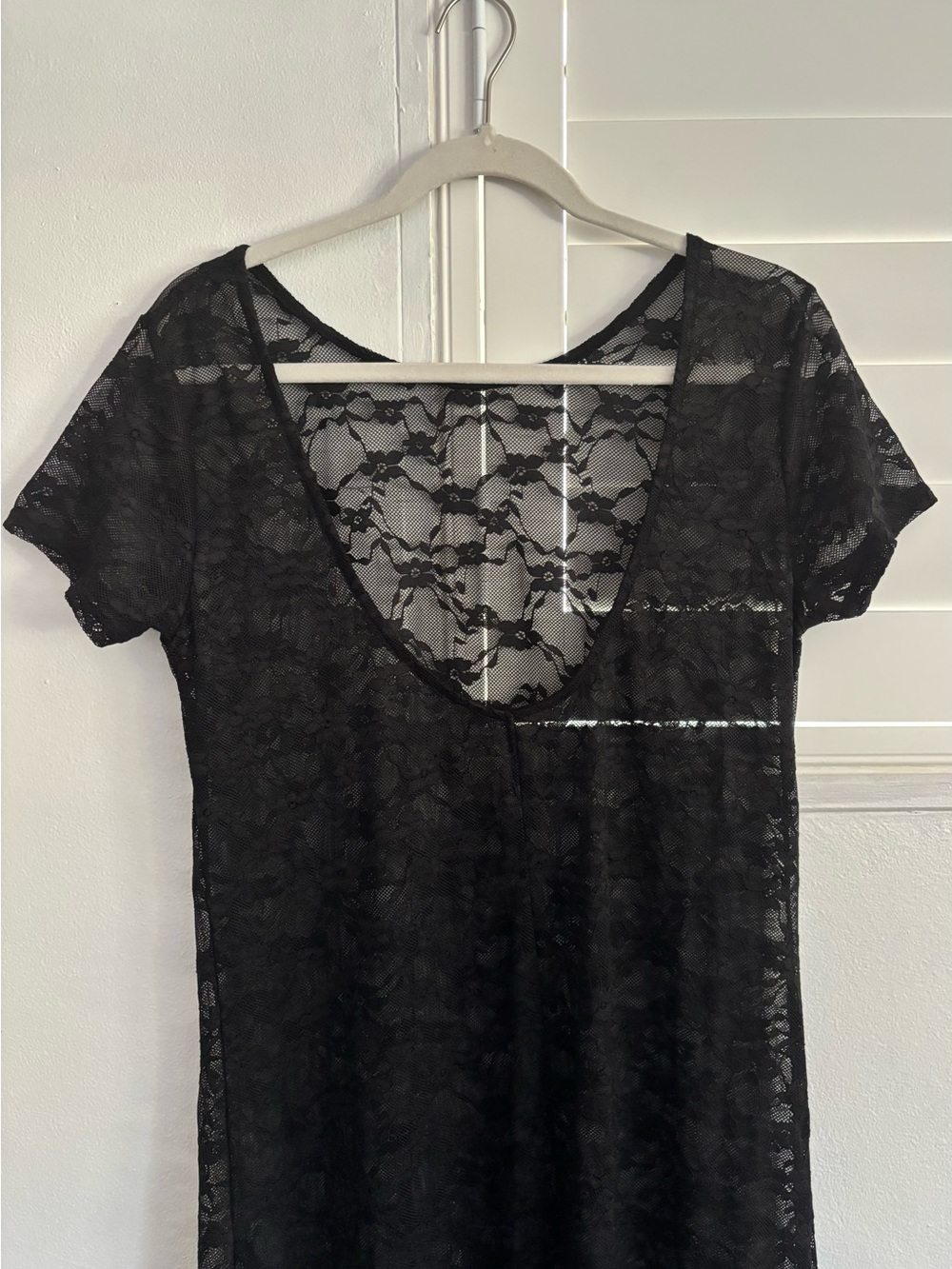 Black Lace Short Sleeve Maxi Scoop Neck dress